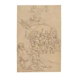 XVIIe siècle Ecole romaine, Scène mythologique avec les muses et Apollon, pen and brown ink on paper