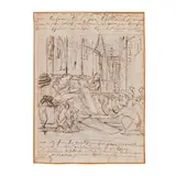 Ecole française, Étude d'un projet de décor, pen and brown ink on paper, laid down