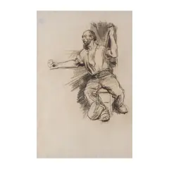 Léon Augustin Lhermitte, Paysan accoudé, charcoal on paper