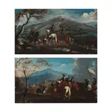 dit le Borgognone Jacques Courtois, Une paire de paysages avec un rassemblement des troupes, a pair, oil on canvas