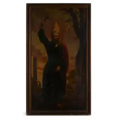 St. Patrick banishing the snakes by unknown Artist, oil on wood panel, sold Sep 2024