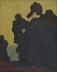 Harry Watson, Trees on a cliff, oil on board