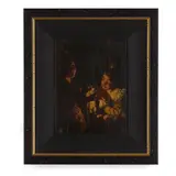 Johannes Rosierse, Girls and kitten by candlelight, oil on panel