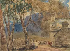 Ows David Cox Senior, Cottages at Bettws, watercolour over pencil