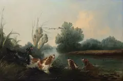 George Armfield, Spaniels flushing ducks, oil on canvas