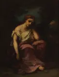 A young woman in a woodland by Narcisse Virgile Diaz De La Peña, oil on canvas, sold Apr 2025