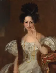 Portrait of a lady in a white dress by Continental School, oil on canvas, sold Apr 2025