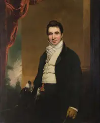 British School, Portrait of a gentleman and his dog, oil on canvas