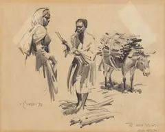 The wood sellers, Addis Ababa by Terence Cuneo, pencil, sold Apr 2025