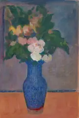 George Gault, Still life of flowers in a blue vase, watercolour and bodycolour