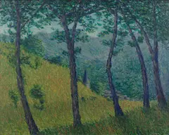 Jane Rouquet, Arbres sur la côte, oil on board