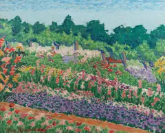 Jane Rouquet, Les jardins en fleurs, oil on board