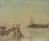 British School, Harbour scene, oil on canvas