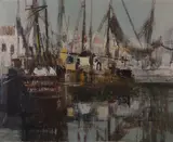 Makoto Masuda, Port scene, Brittany, oil on canvas