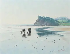 Cockle picking by John Donaldson, oil on board, sold Apr 2025