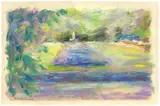 Max Liebermann, Die Blumenterrasse in Wannsee mit Blick auf den Fischotterbrunnen, Um 1919, Pastell auf Papier