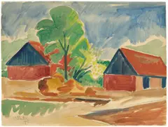 Rote Häuser by Max Pechstein, 1922, Aquarell über Kohle auf Papier, sold Jun 2018