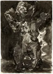 Eugen Schönebeck, Ohne Titel, 1962, Beidseitige Tuschezeichnung auf chamoisfarbenem Velin