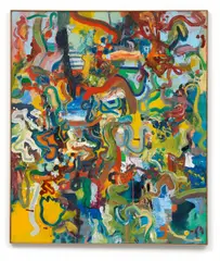 Daniel Richter, ICH ABER DREHE EWIG MEINE KNUSPRIGE RUNDE, 1996, Öl und Lack auf Leinwand