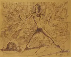Frantisek Tichy, Salome with the Head of Jochan II, 1941, indian ink, gold paper