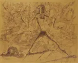 Frantisek Tichy, Salome with the Head of Jochan II, 1941, indian ink, gold paper