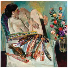 Walter Spitzer, Seated Nude With Fish, 1967, Oil on canvas