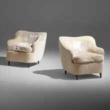 Gio Ponti, Armchairs, pair, c. 1938, walnut, microfiber upholstery