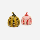 Pumpkins, set of two by Yayoi Kusama, 2015, lacquered resin, sold Mar 2022