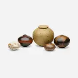 Collection of five vessels by Otto & Vivika Heino, c. 1990, glazed stoneware, glazed porcelain, sold Mar 2022