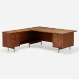 Desk by Modern, c. 1950, walnut, aluminum, brass, sold Mar 2022