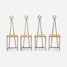 Jean Luc Breteau, Chairs, set of four, c. 1955, patinated wrought iron, rope