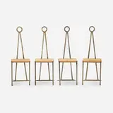 Jean Luc Breteau, Chairs, set of four, c. 1955, patinated wrought iron, rope