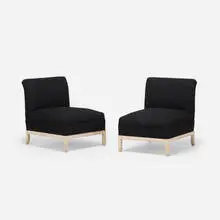 Lounge chairs, pair by Tommi Parzinger, c. 1950, lacquered wood, upholstery, sold Mar 2022