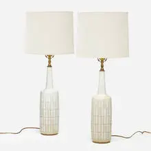 Table lamps, pair by Per Linnemann-Schmidt, c. 1960, glazed stoneware, brass, sold Mar 2022