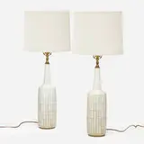 Per Linnemann-Schmidt, Table lamps, pair, c. 1960, glazed stoneware, brass
