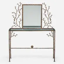 Vanity by Modern, c. 1980, bronzed metal, mirrored and clear glass, sold Mar 2022