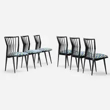 Dining chairs, set of six by Maurizio Tempestini, c. 1940, lacquered wood, upholstery, sold Mar 2022