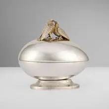 Portuguese, Egg-form footed presentation box with birds finial