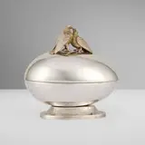 Portuguese, Egg-form footed presentation box with birds finial