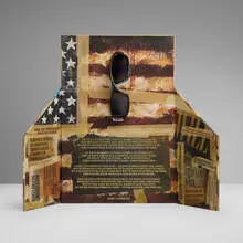 Sam Zell, Zero Visibility, 2008, printed paper on board, sunglasses