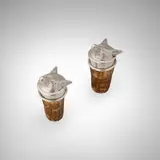 Asprey & Co., Fox head wine stoppers, pair, 1970, silver, cork