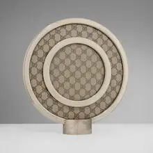Gucci, Picture frame, c. 1970, silver-plated metal, printed fabric, acrylic