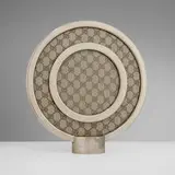 Gucci, Picture frame, c. 1970, silver-plated metal, printed fabric, acrylic