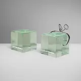 C. Jeré, Ice block bookends, pair, 1970, glass, chrome-plated steel