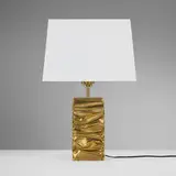 Jacques Moniquet, Table lamp, c. 1975, brass-plated copper, silk shade