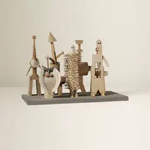 Irving Harper, Untitled (Figures), painted paper and found object construction