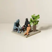 Untitled (Figures with Tree) by Irving Harper, painted paper construction, sold Jan 2016