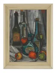 Maurice Man, Untitled, oil on board 71 x 51cm; STILL LIFE WITH BOTTLES AND FRUIT Oil on board 71 x 50.5cm (2) .