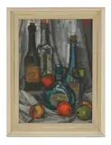 Maurice Man, Untitled, oil on board 71 x 51cm; STILL LIFE WITH BOTTLES AND FRUIT Oil on board 71 x 50.5cm (2) .