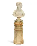Henry Garland Ra, carved marble bust of Undine together with a similar period terracotta pedestal stand, marble